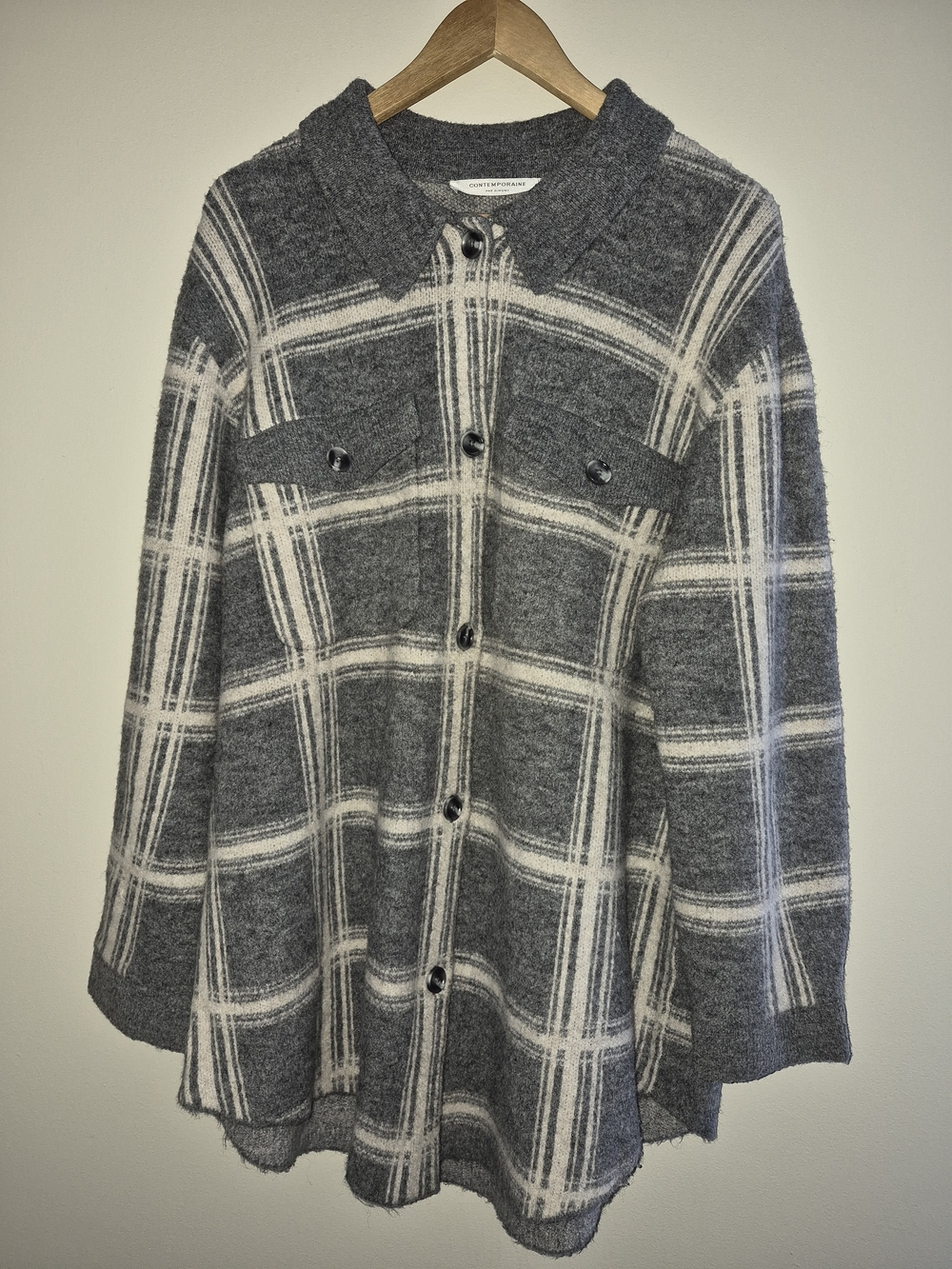 Contemporaine Simons Grey Plaid Shacket Wool Blend Overshirt XL